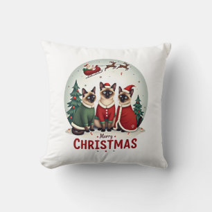 Merry Christmas Three Santa Elf Reindeer Siamese C Cushion