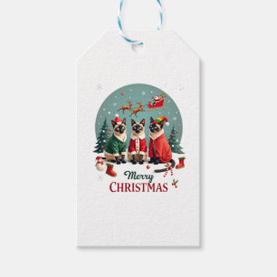 Merry Christmas Three Santa Elf Reindeer Siamese C Gift Tags