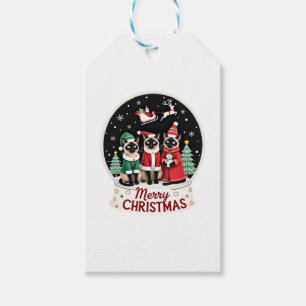 Merry Christmas Three Santa Elf Reindeer Siamese C Gift Tags