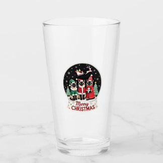 Merry Christmas Three Santa Elf Reindeer Siamese C Glass