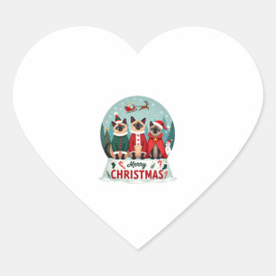 Merry Christmas Three Santa Elf Reindeer Siamese C Heart Sticker