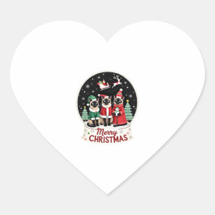 Merry Christmas Three Santa Elf Reindeer Siamese C Heart Sticker