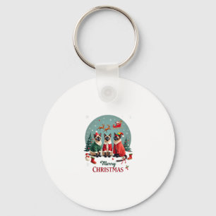 Merry Christmas Three Santa Elf Reindeer Siamese C Key Ring