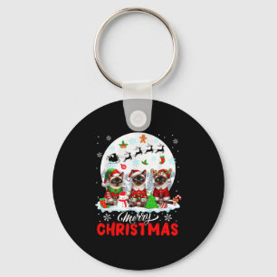 Merry Christmas Three Santa Elf Reindeer Siamese C Key Ring