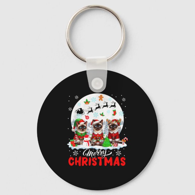 Merry Christmas Three Santa Elf Reindeer Siamese C Key Ring (Front)
