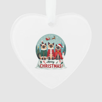 Merry Christmas Three Santa Elf Reindeer Siamese C Ornament