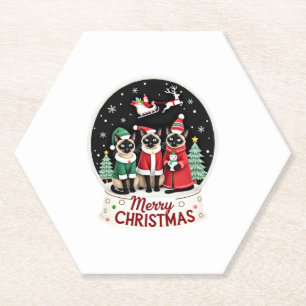 Merry Christmas Three Santa Elf Reindeer Siamese C Paper Coaster