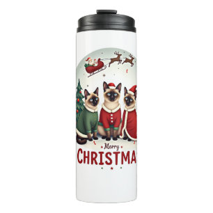 Merry Christmas Three Santa Elf Reindeer Siamese C Thermal Tumbler