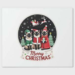 Merry Christmas Three Santa Elf Reindeer Siamese C Wrapping Paper