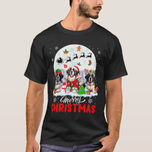 Merry Christmas Three Santa Elf Reindeer St. Berna T-Shirt