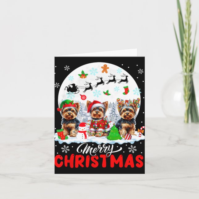 Merry Christmas Three Santa Elf Reindeer Yorkshire Card (Front)