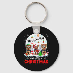 Merry Christmas Three Santa Elf Reindeer Yorkshire Key Ring
