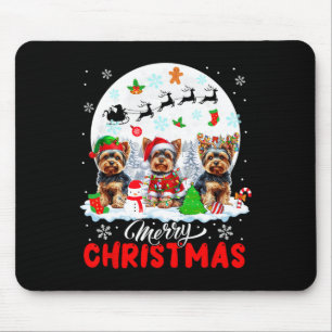 Merry Christmas Three Santa Elf Reindeer Yorkshire Mouse Mat