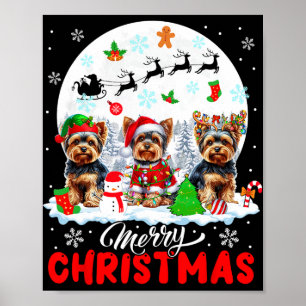 Merry Christmas Three Santa Elf Reindeer Yorkshire Poster