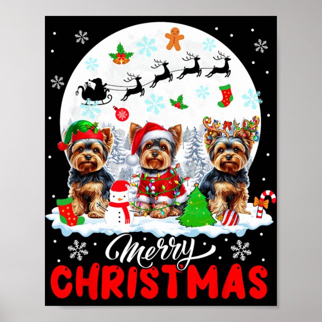 Merry Christmas Three Santa Elf Reindeer Yorkshire Poster (Front)