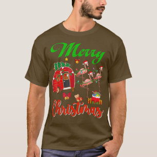 Merry Christmas Three Santa Flamingos Sleigh Campi T-Shirt