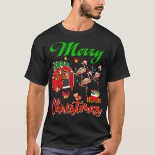 Merry Christmas Three Santa Flamingos Sleigh Campi T-Shirt