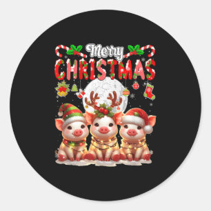 Merry Christmas Three Santa Reindeer Elf Gs Colorf Classic Round Sticker