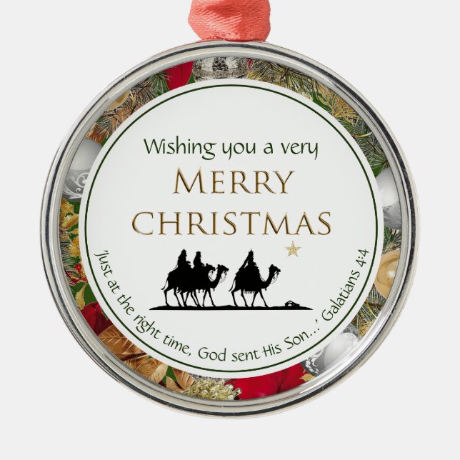 MERRY CHRISTMAS Three Wise Men Christian Metal Tree Decoration (Front)