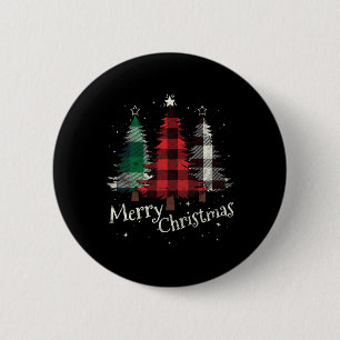 Merry Christmas Three Xmas Trees Buffalo Plaid Wom 6 Cm Round Badge
