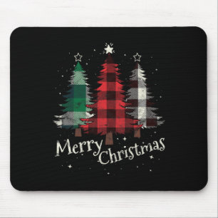 Merry Christmas Three Xmas Trees Buffalo Plaid Wom Mouse Mat