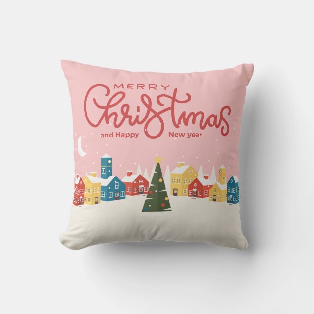 Merry Christmas Throw Pillow | Festive Holiday  (Front)