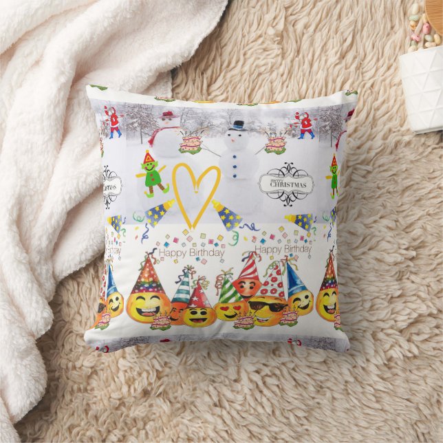 Merry Christmas Throw Pillow,  Happy Birthday Cushion (Blanket)