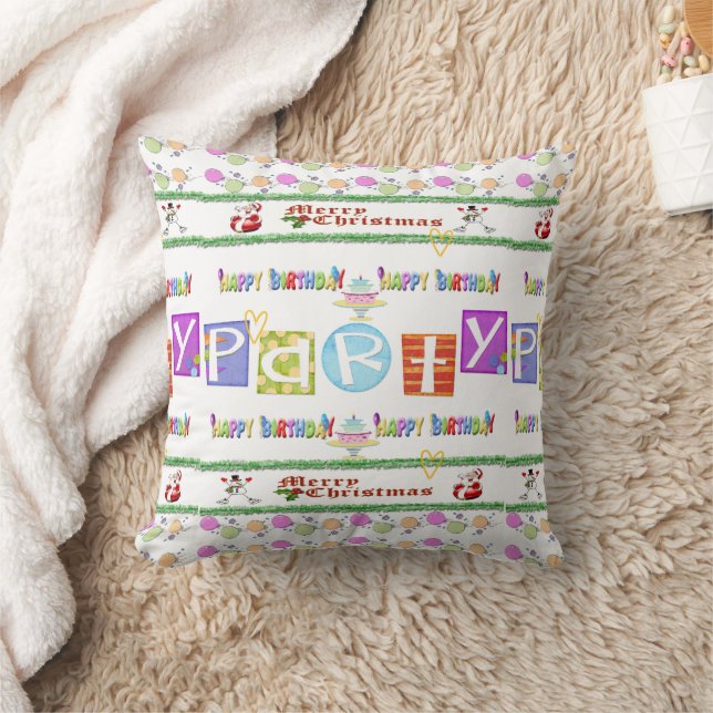 Merry Christmas Throw Pillow,  Happy Birthday Cushion (Blanket)