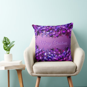 Merry Christmas Throw Pillow in Royal Purple Decor