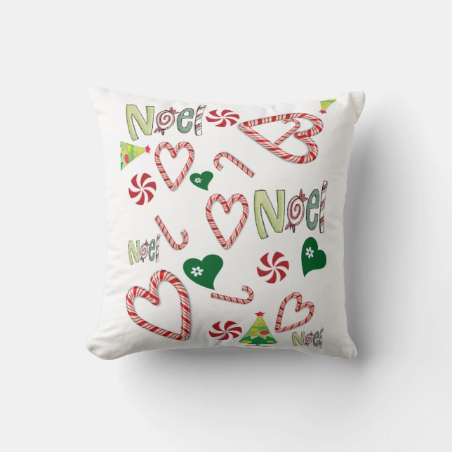 Merry Christmas Throw Pillow, Noel Cushion (Front)