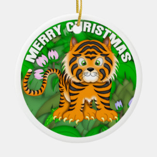 Merry Christmas Tiger Ceramic Tree Decoration