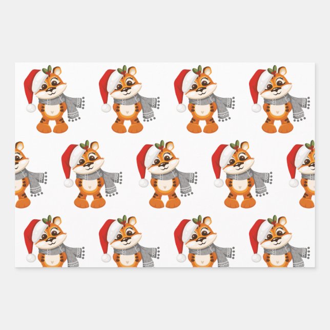 Merry Christmas tiger cute Wrapping Paper Sheet (Front 3)