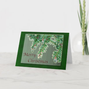 Merry Christmas Tiny Evergreen Cones Holiday Card