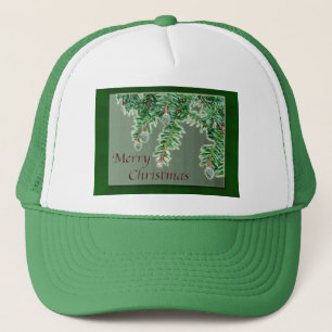Merry Christmas Tiny Evergreen Cones Trucker Hat