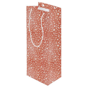 Merry Christmas Tiny White Stars Twinkling on Red Wine Gift Bag
