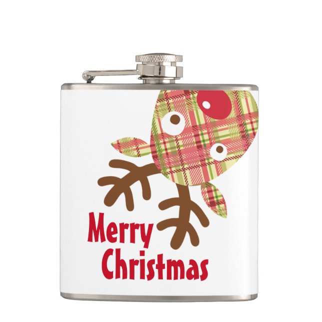 Merry Christmas Tipsy Reindeer Hip Flask (Front)