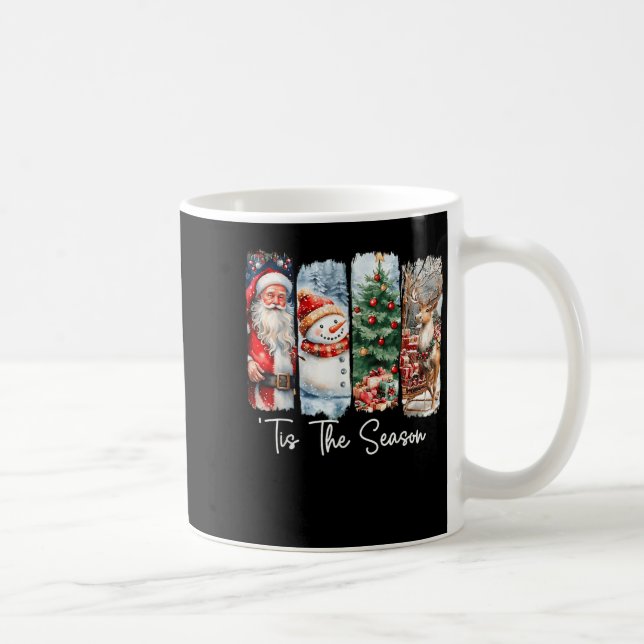 Merry Christmas Tis The Season Santa Snowman Tree  Coffee Mug (Right)