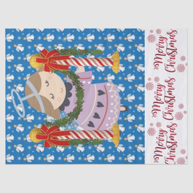 Merry Christmas Tissue Paper Angel Blue (Front)