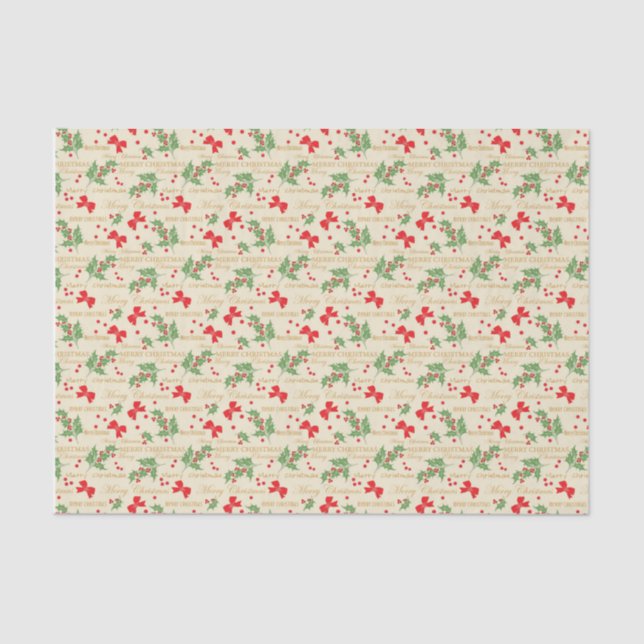 Merry Christmas Tissue Paper; Holly Berries Paper (Front)