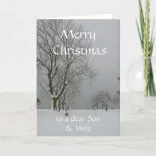 Merry Christmas to a dear Son & Wife-Winter Scene Holiday Card