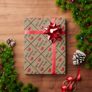 Merry Christmas To All Burlap with Red Trim Wrapping Paper