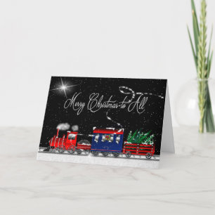 Merry Christmas to All - Snowy Night - Train Holiday Card