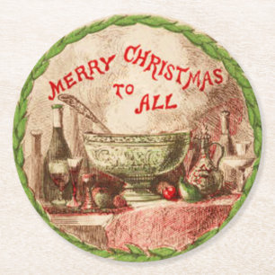 Merry Christmas To All Wreath and Food Round Paper Coaster