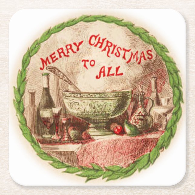 Merry Christmas To All Wreath and Food Square Paper Coaster (Front)