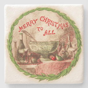 Merry Christmas To All Wreath and Food Stone Coaster