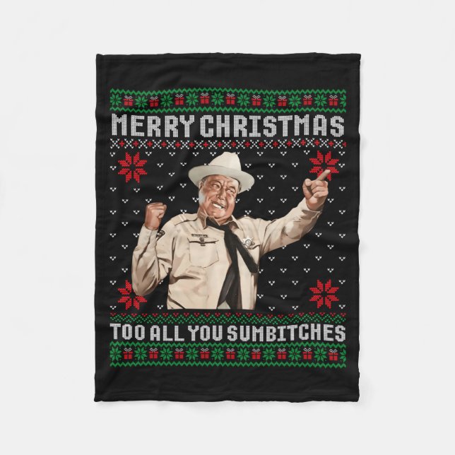 Merry Christmas To All You Sumes Ugly Sweater Vint Fleece Blanket (Front)