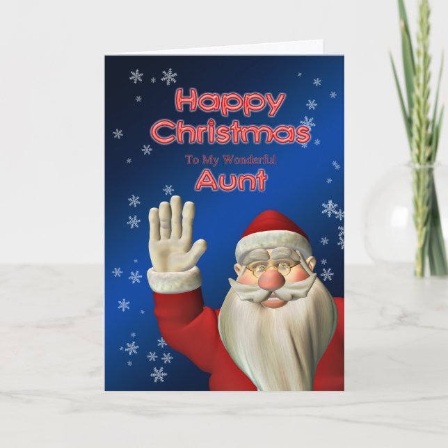 Merry Christmas to Aunt, Santa in his sleigh Holiday Card (Front)