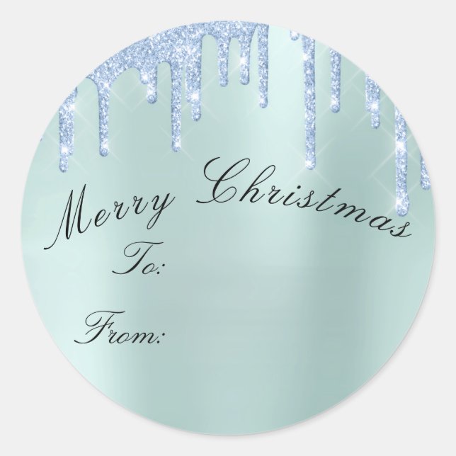 Merry Christmas To From Holidays Aqua Blue Classic Round Sticker (Front)