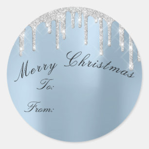 Merry Christmas To From Holidays Silver Smoky Blue Classic Round Sticker