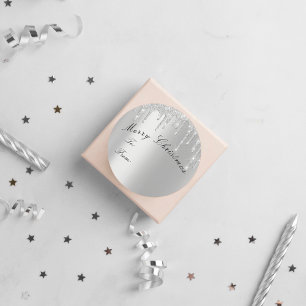 Merry Christmas To From Holidays Spark Drips Grey Classic Round Sticker